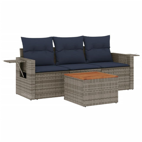 vidaXL Patio Sofa Set with Cushions 4 Piece, Outdoor Conversation Set, Sectional Sofa for Balcony Garden, Patio Furniture, Gray Poly Rattan