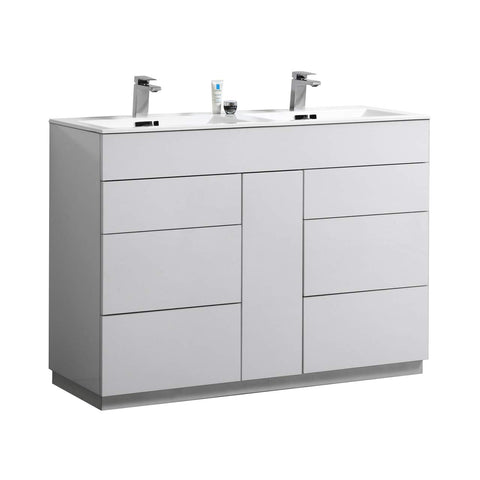 Milano 48" Double Sink High Glossy White Modern Bathroom Vanity