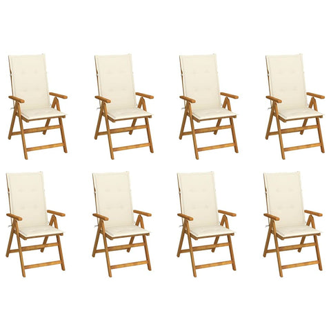 vidaXL Solid Acacia Wood Folding Patio Chairs â€“ 8 Piece Set with Adjustable Positions and Cushions, Designed for Outdoor Use, Easy Maintenance and Space-Saving
