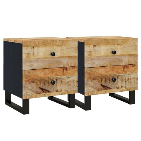 vidaXL Bedside Cabinet Set of 2 Multicolor Wood Tones with Black Frame