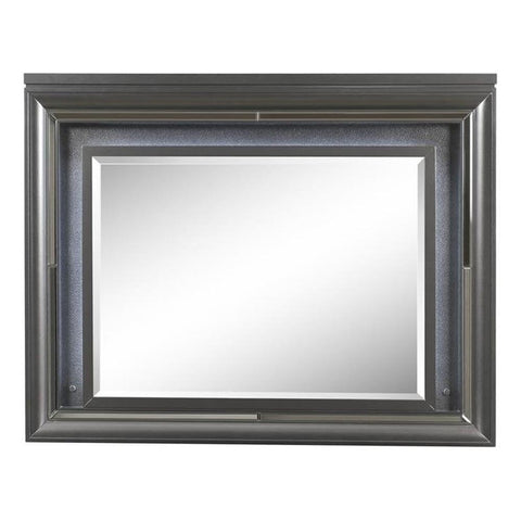 Acme Sawyer Rectangular Wooden Frame Mirror with LED in Metallic Gray