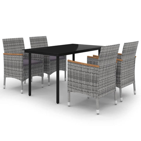 vidaXL Patio Dining Set 5 Piece with Cushions Garden Outdoor Lawn Yard Terrace Balcony Table and Chair Seat Seating Furniture Poly Rattan and Glass