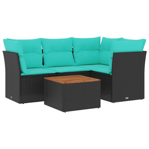 vidaXL Patio Sofa Set with Cushions 5 Piece, Outdoor Conversation Set, Patio Furniture Set for Balcony Garden, Modern Style, Black Poly Rattan