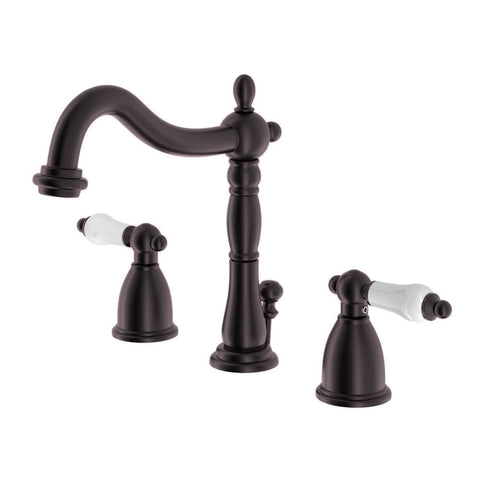 Kingston Brass KB1975PL Heritage Widespread Lavatory Faucet with Porcelain Lever Handle, Oil Rubbed Bronze