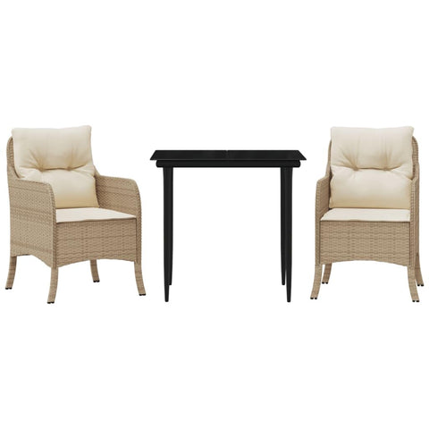 vidaXL Patio Dining Set with Cushions 3 Piece, Garden Table and Chair, Outdoor Dining Set for Balcony Backyard, Patio Furniture, Beige Poly Rattan