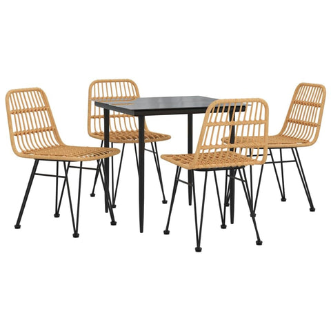 vidaXL 5-Piece Outdoor Dining Set, Poly Rattan Material, Black Steel Frame, Square Glass Tabletop, Comfortable Chairs with Backrests, Suitable for Patio/Deck/Lounge/Garden Use, Standard, 3157874