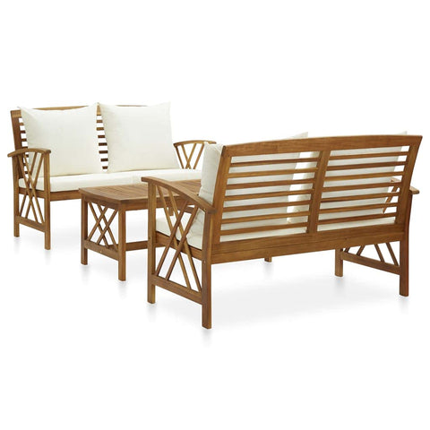 vidaXL Patio Furniture Set 3 Piece, Patio Bench Seat with Coffee Table, Wooden Dining Set for Garden Balcony Porch, Modern, Solid Wood Acacia