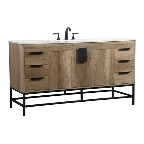 Elegant Decor Indoor Modern Under Sink Bathroom Fixtures Storage Organizer Cabinet 24 inch Single Bathroom Vanity - Walnut with backsplash
