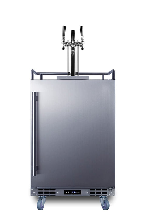 Summit Appliance SBC683OSTRIPLE 24" Wide Built-in Outdoor Beer Kegerator, 5.6 cu.ft Interior, Weatherproof, Automatic Defrost, Digital Thermostat, Tap Cool System, Adjustable Shelves, 4 Casters