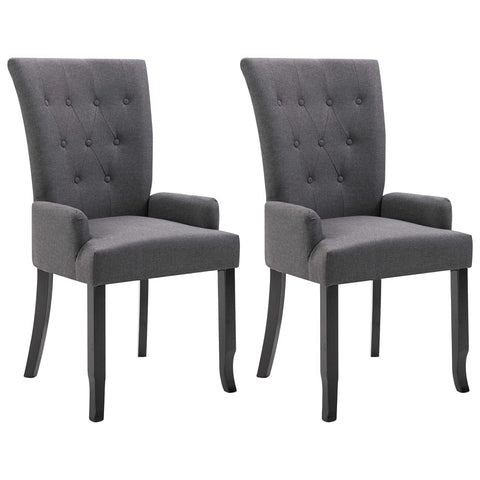 vidaXL Modern Fabric Dining Chairs with Armrests and Oak Wood Frame, Set of 2, Dark Grey
