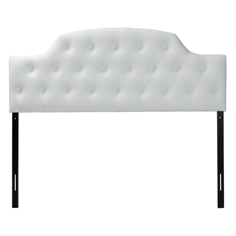 Baxton Studio Morris Modern and Contemporary Queen Size White Faux Leather Upholstered Button-Tufted Scalloped Headboard