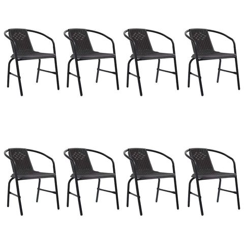 vidaXL Garden Chair Set of 8 Black Plastic Rattan, Steel Stackable