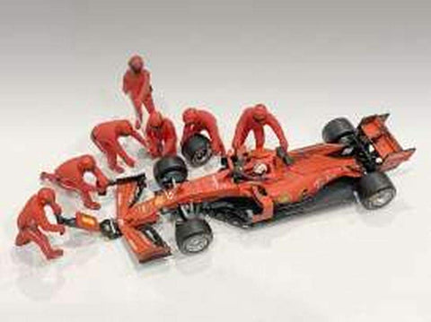 American Diorama Formula One F1 Pit Crew 7 Figurine Set Team Red for 1/43 Scale Models