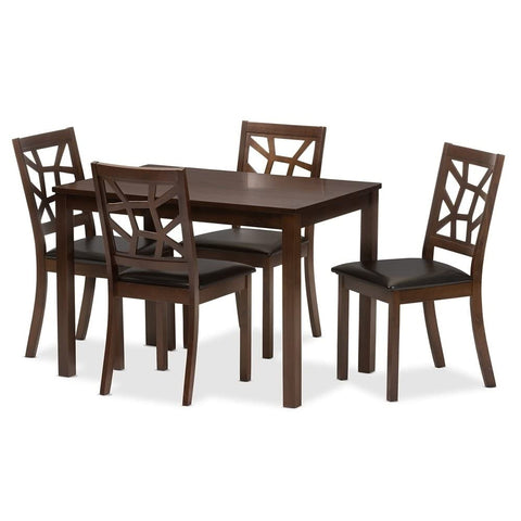 Baxton Studio 5 Piece Mozaika Leather Contemporary Dining Set, Black