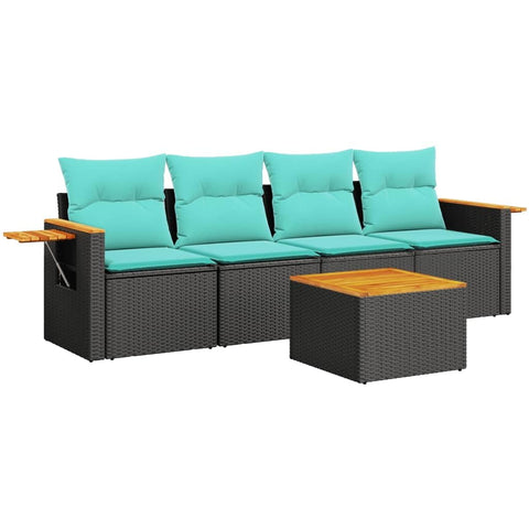 vidaXL Patio Sofa Set with Cushions 5 Piece, Outdoor Conversation Set with Storage, Patio Furniture Set, Modern Style, Black Poly Rattan