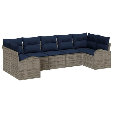 vidaXL Garden Sofa Set with Cushion 7 pcs Grey Synthetic: Poly Rattan, Chic Outdoor Sofa Set, Perfect for Patios, Flexible Rattan Lounge, Cozy Seats for Summer Fun, Stylish & Modern