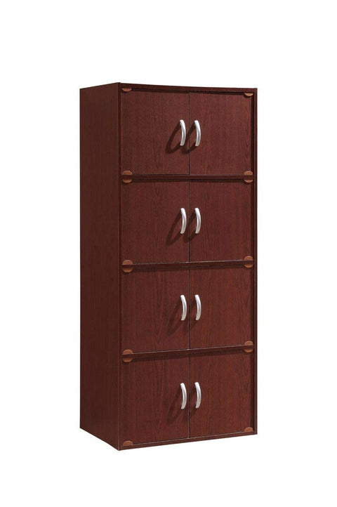 Hodedah 4-Shelf, 8-Door Bookcase Cabinet in Mahogany
