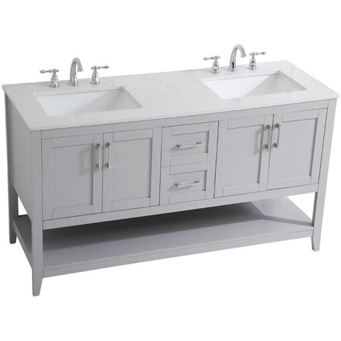 Elegant Decor Aubrey 60" Double Quartz Top Bathroom Vanity in Gray