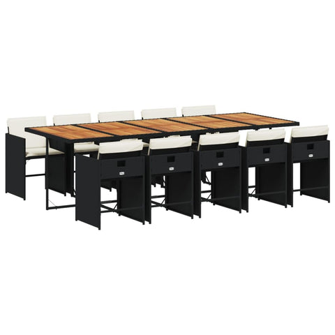 vidaXL 11 Piece Garden Dining Set with Cushions Synthetic Rattan Black