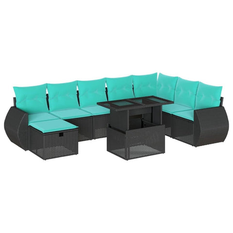 vidaXL 9 Piece Garden Sofa Set with Cushions Black Poly Rattan