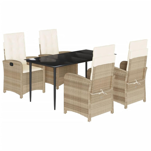 vidaXL Garden Dining Set 5-Piece Garden Furniture Set Table with 4 Chairs, Garden Set with Cushions, Patio Dining Set, Beige Poly Rattan