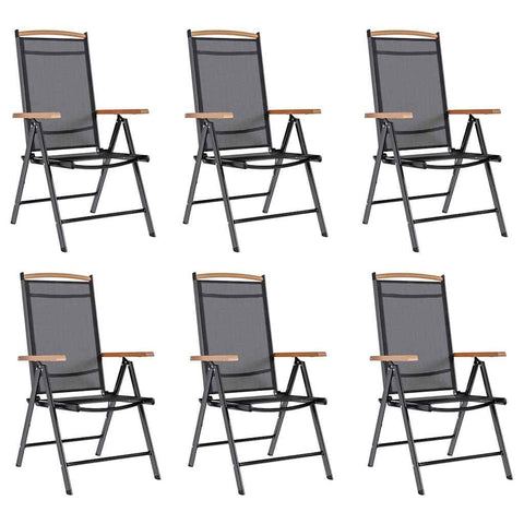 vidaXL Folding Patio Chairs Set - Textilene Garden Loungers, Adjustable Recline, Space Saving & Lightweight Design, Modern Aesthetic, Black - 6pcs
