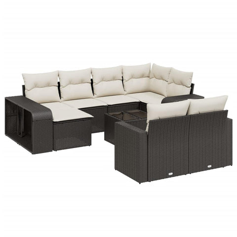 vidaXL Patio Sofa Set with Cushions 11 Piece, Sectional Sofa with Glass Table, Outdoor Conversation Set, Modern Style, Black Poly Rattan