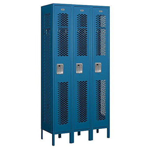Salsbury Industries Assembled 1-Tier Vented Metal Locker with Three Wide Storage Units, 6-Feet High by 15-Inch Deep, Gray