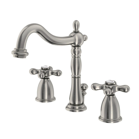 Kingston Brass KB1978AX Heritage Widespread Lavatory Faucet with Metal Cross Handle, Brushed Nickel,8-Inch Adjustable Center