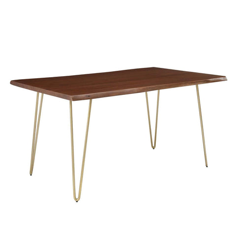 Modway Ardor 60" Live Edge Acacia Wood Rectangular Dining Table in Gold Walnut