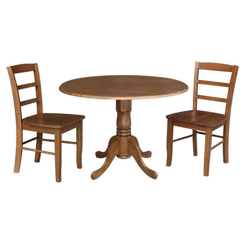 IC INTERNATIONAL CONCEPTS 42 in. Wood Dining Table with 2 Madrid Ladderback Chairs in Distressed Oak