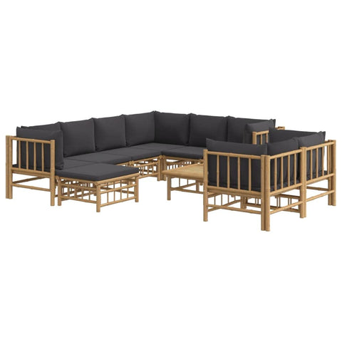 vidaXL 10-Piece Bamboo Patio Lounge Set with Dark Gray Cushions - Modular Outdoor Furniture Set with Comfortable Seat and Back Cushions, Includes a Durable Table for Outdoor Leisure Activities
