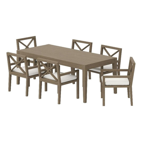 Modway Northlake Teak Wood 7-Piece Outdoor Dining Set in Weathered Gray – 83 Inch Backyard Patio Dining Table with 6 Armchairs