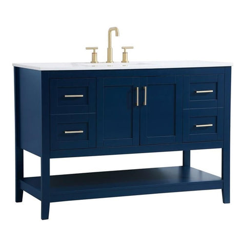 Elegant Decor Aubrey 48" Steel and Solid Wood Single Bathroom Vanity in Blue