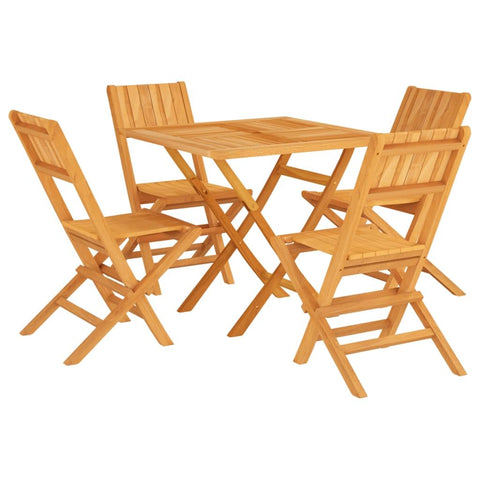 vidaXL 5 Piece Patio Dining Set – Solid Teak Wood Construction, Foldable, with Comfortable Backrest and Sturdy Tabletop, Ideal for Garden, Deck or Patio Dining