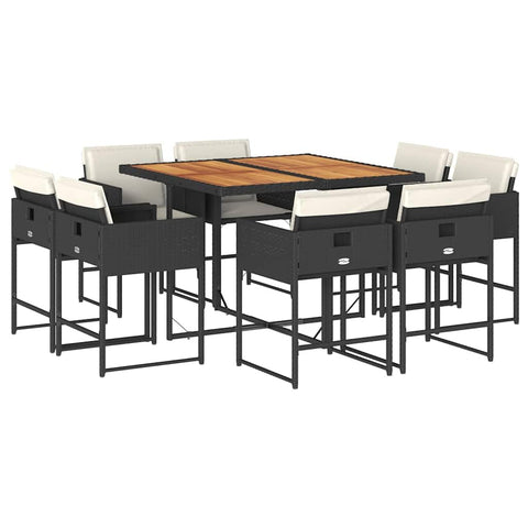 vidaXL 9 Piece Garden Dining Set and Cushions Synthetic Rattan Black