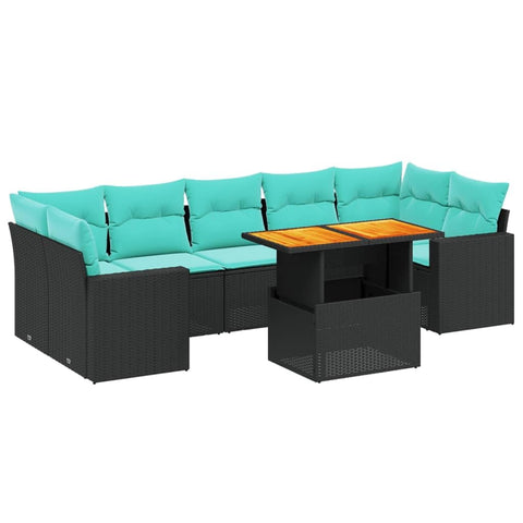 vidaXL Patio Sofa Set with Cushions 8 Piece, Outdoor Sectional Sofa Couch, Patio Conversation Set for Garden Backyard, Black Poly Rattan