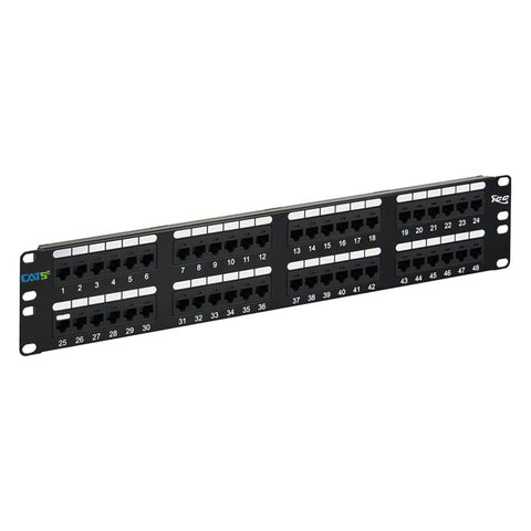 ICC CAT5e Patch Panel, UL Listed & PoE++ Rated Gigabit Applications, Rackmount 48 Port 2U 19-Inch Network Patch Panel with Rear 110 IDC Terminal Blocks for Gigabit Network Switch, Black
