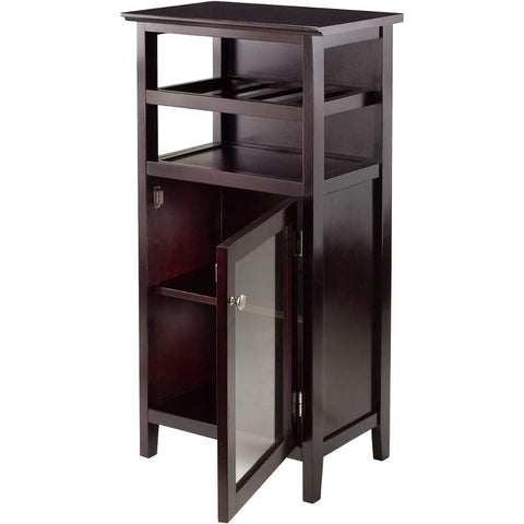 Oakestry Alta Wine Storage Cabinet Espresso Finish Featuring Solid and Composite Wood Construction with Compact Design for Space Saving Storage Includes Upper Wine Rack Reversible Shelf