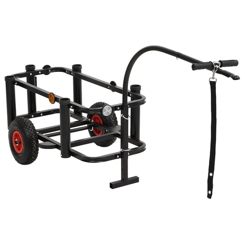 vidaXL - Black Steel Fishing Trolley with Bag - High Load Capacity and Easy Maneuverability with Pneumatic Wheels and Extendable Handle - Convenient Removable Bag and Fishing Rod Holders