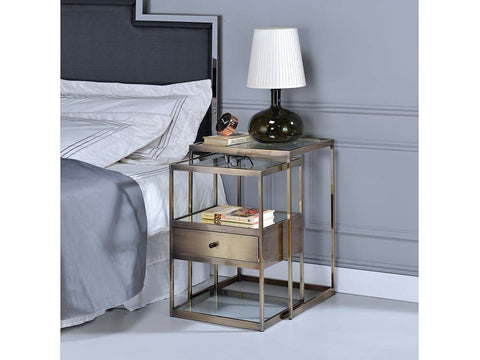 acme 84470 Enca Nesting Table, Clear Glass & Antique Brass - 2 Piece