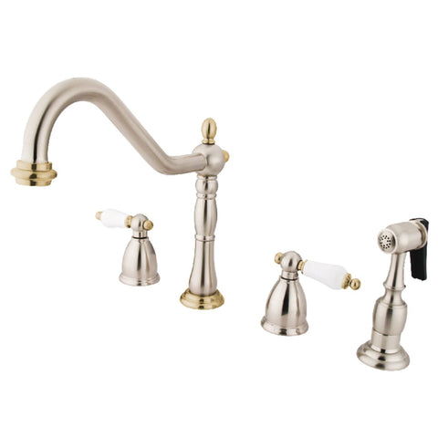 Kingston Brass KB1799PLBS Heritage 8-Inch Widespread Kitchen Faucet Sprayer, 8-1/4" in Spout Reach, Brushed Nickel/Polished