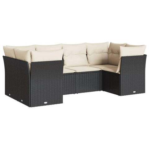 vidaXL Patio Sofa Set with Cushions 6 Piece, Outdoor Conversation Set, Sectional Sofa for Balcony Garden, Modern Style, Black Poly Rattan