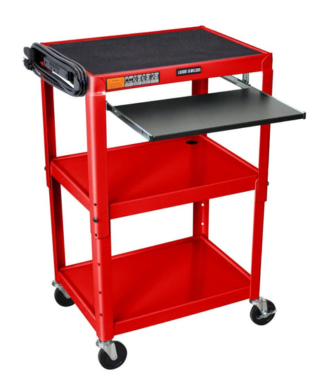 LUXOR UCMT1KB-RD Adjustable-Height Steel Utility Cart - Pullout Keyboard Tray, Red