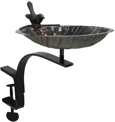 Oakestry BBM-01-RM Scallop Shell Rail Mount Bracket Birdbath, Antique Brass Plated, Black