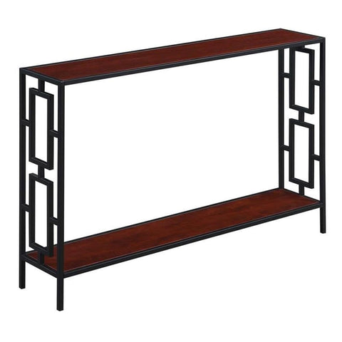 Town Square Metal Frame Console Table with Shelf, Cherry / Black