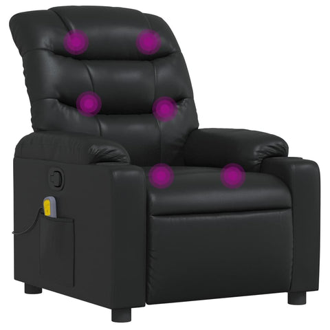 vidaXL Black Faux Leather Massage Recliner Chair with Manual Tilt, Cup Holders, Side Pocket and Vibration Massage for Living Room Comfort