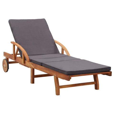 vidaXL Natural Acacia Wood Outdoor Sun Lounger with Comfortable Cushions, Convenient Pull-Out Table and Adjustable Positions - Ideal for Garden, Patio, Pool Deck Lounging