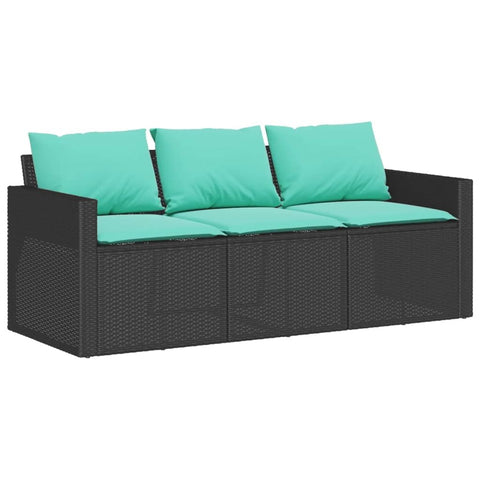 vidaXL 3 Seater Garden Sofa with Cushions Black Frame Poly Rattan Outdoor Furniture Comfortable Seating for Balcony and Patio Weather Resistant Design Three Modular Couch