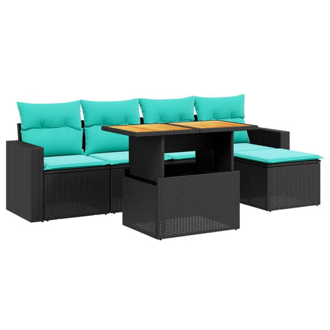 vidaXL Patio Sofa Set with Cushions 6 Piece, Outdoor Sectional Sofa Couch, Patio Conversation Set for Garden Backyard, Black Poly Rattan